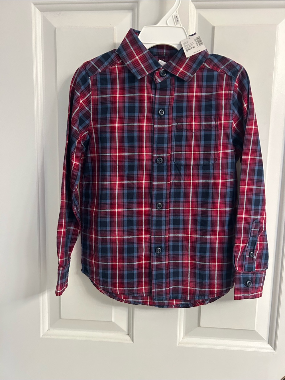NWT-Boys The Children's Place Red and Blue Plaid Button-Down Shirt